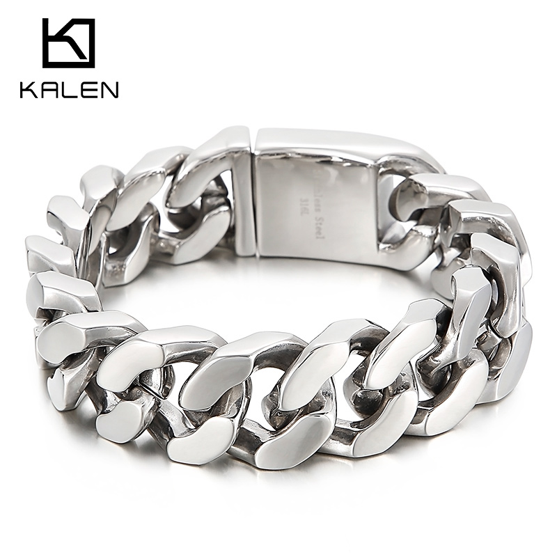 Ceramic Link Bracelet - KALEN 22 ซม.สแตนเลสสตีลสร้อยข้อมือผู้ชาย Heavy Chunky Cuban
