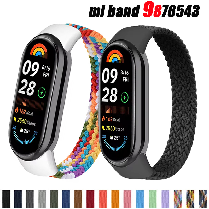 Solo Loop Strap - สายรัดสำหรับ Mi band 9/8/7/6/5/4/3สายรัดสำหรับเปลี่ยนสายรัดข้อมือไนลอนยืดหยุ่นถักสำหรับ Xiaomi miband