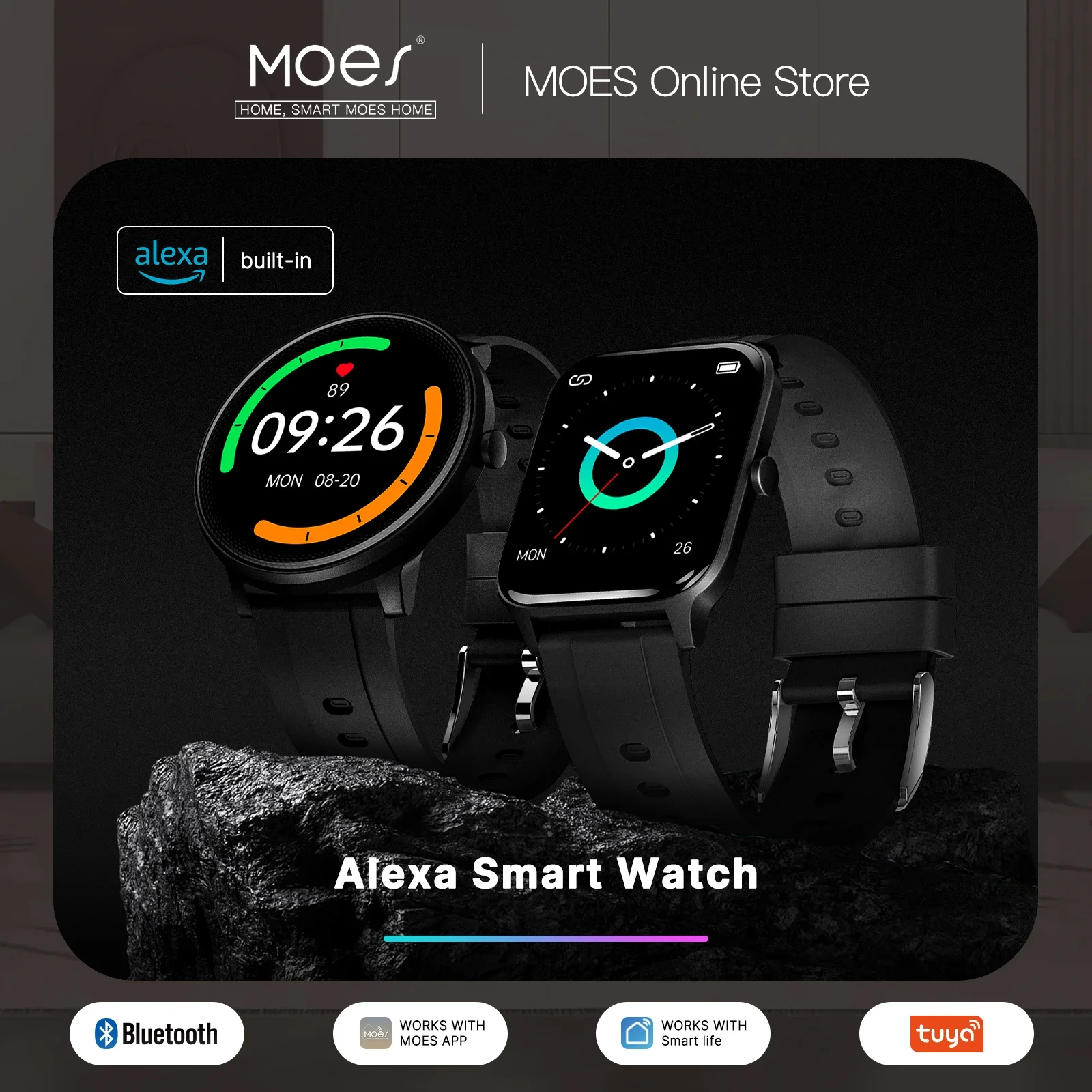 Smartwatch Touch - Moes สมาร์ทวอท์ชอเล็กซาในตัวสายรัดข้อมือฟิตเนสอัตราการเต้นของหัวใจและสองรูปแบบการตรวจสอบออกซิเจนในเลือดหน้าจอสัมผัส IP68กันน้ำ