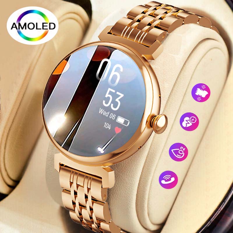 Smartwatch Face - หน้าจอ AMOLED ขนาด 1.04 นิ้วแฟชั่นผู้หญิงหน้าจอนาฬิกาอัจฉริยะแสดงการโทรผ่านบลูทูธสมาร์ทวอทช์ตัวโลหะนาฬิกาหน้าจอขนาดเล็ก