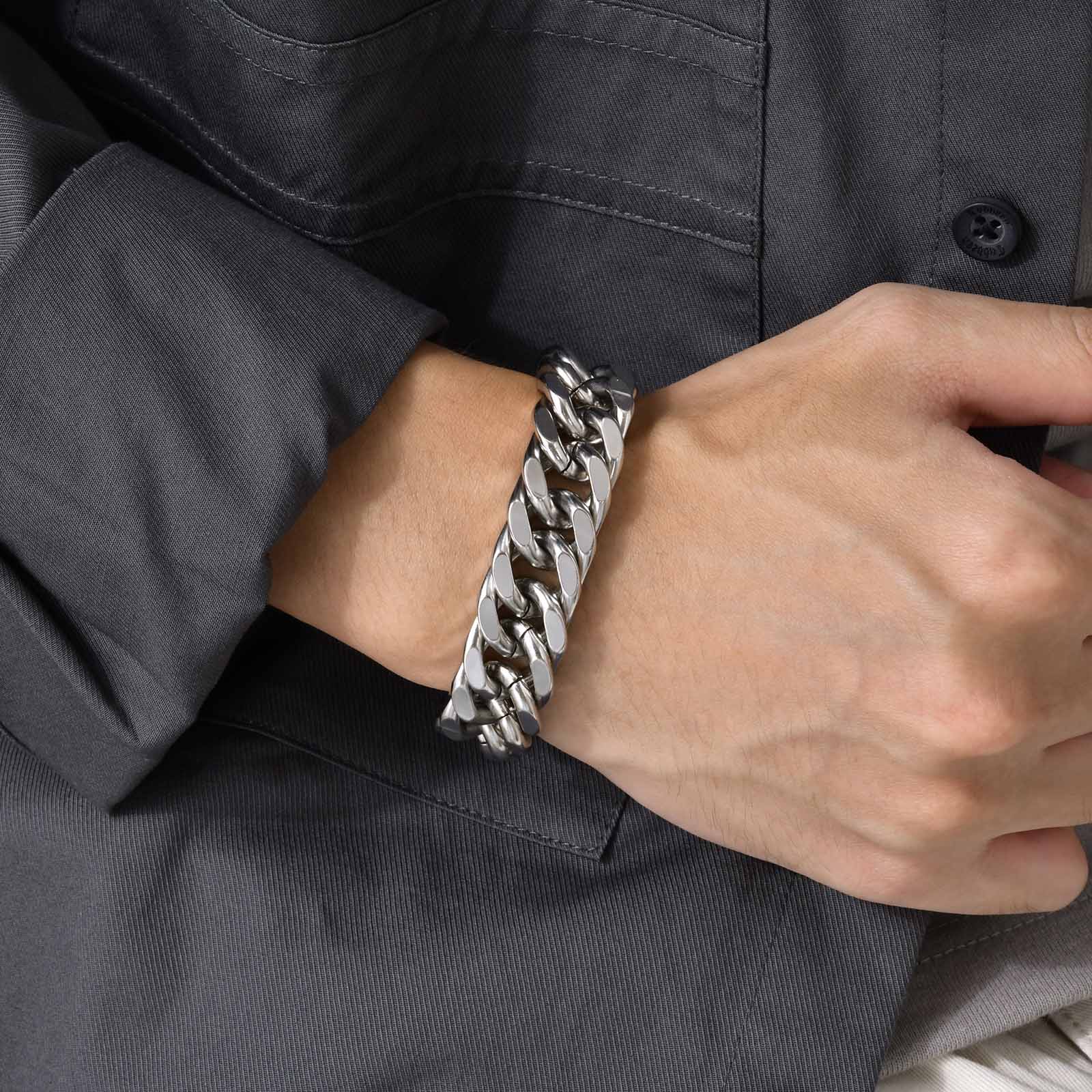 สร้อยข้อมือคิวบันสแตนเลสสตีลหน - Ceramic Link Bracelet บทวิจารณ์และราคา